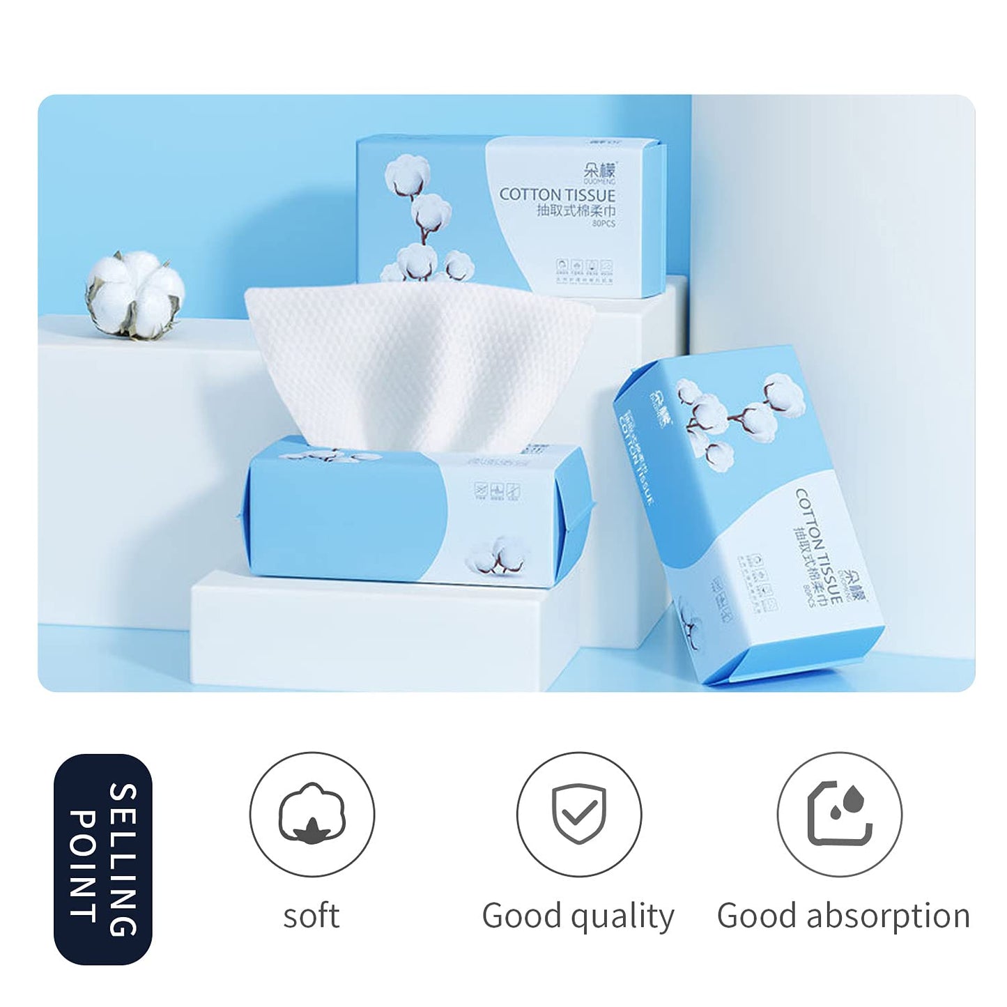 Cotton Facial Dry Wipes - 100 Count, Deep Cleansing Disposable Towels for Skin Care and Makeup Removal (2 Pack)