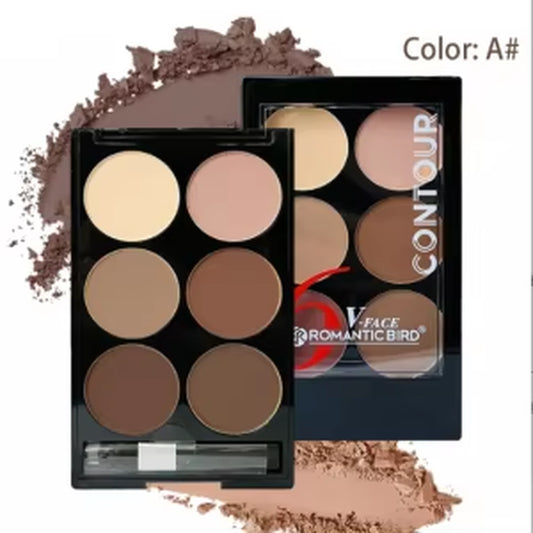6 Colors Highlight Contouring Powder Palette Face Shadow Contouring Powder Makeup Palette with Brush Face Bronzer Color Correcti
