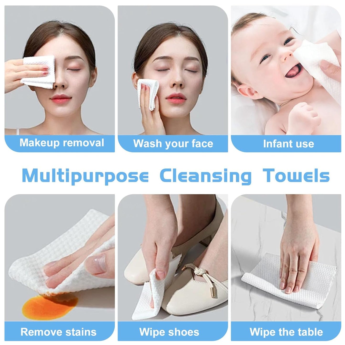 Cotton Facial Dry Wipes - 100 Count, Deep Cleansing Disposable Towels for Skin Care and Makeup Removal (2 Pack)