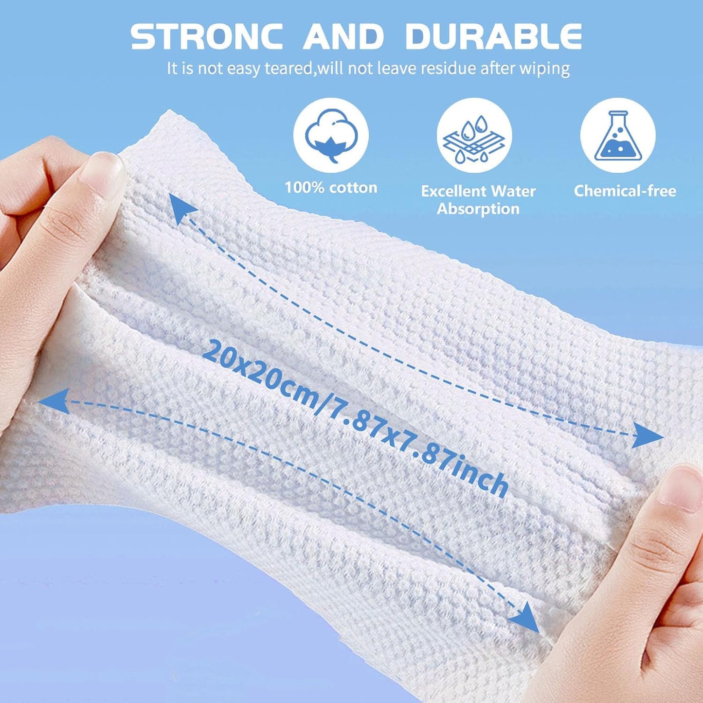 Cotton Facial Dry Wipes - 100 Count, Deep Cleansing Disposable Towels for Skin Care and Makeup Removal (2 Pack)